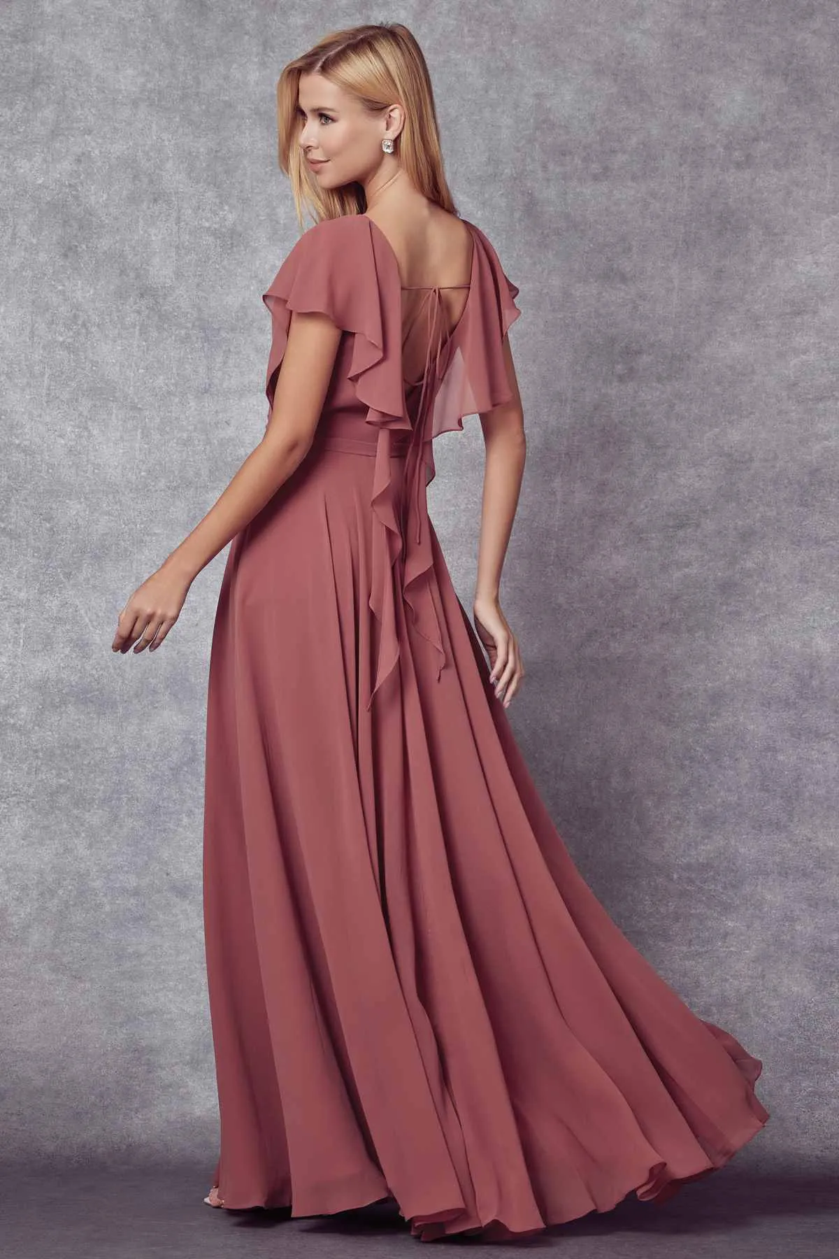 Juliet 261 Flutter Sleeve Formal Dress Cascade Back