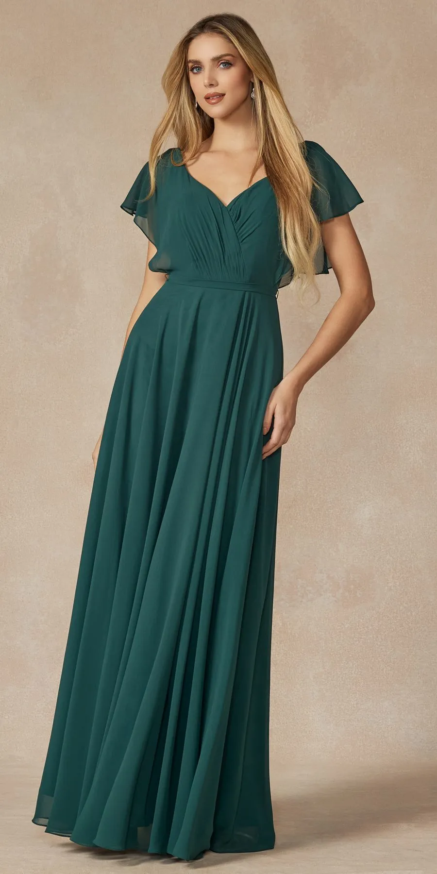 Juliet 261 Flutter Sleeve Formal Dress Cascade Back
