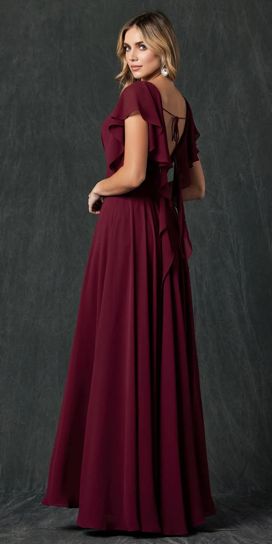 Juliet 261 Flutter Sleeve Formal Dress Cascade Back