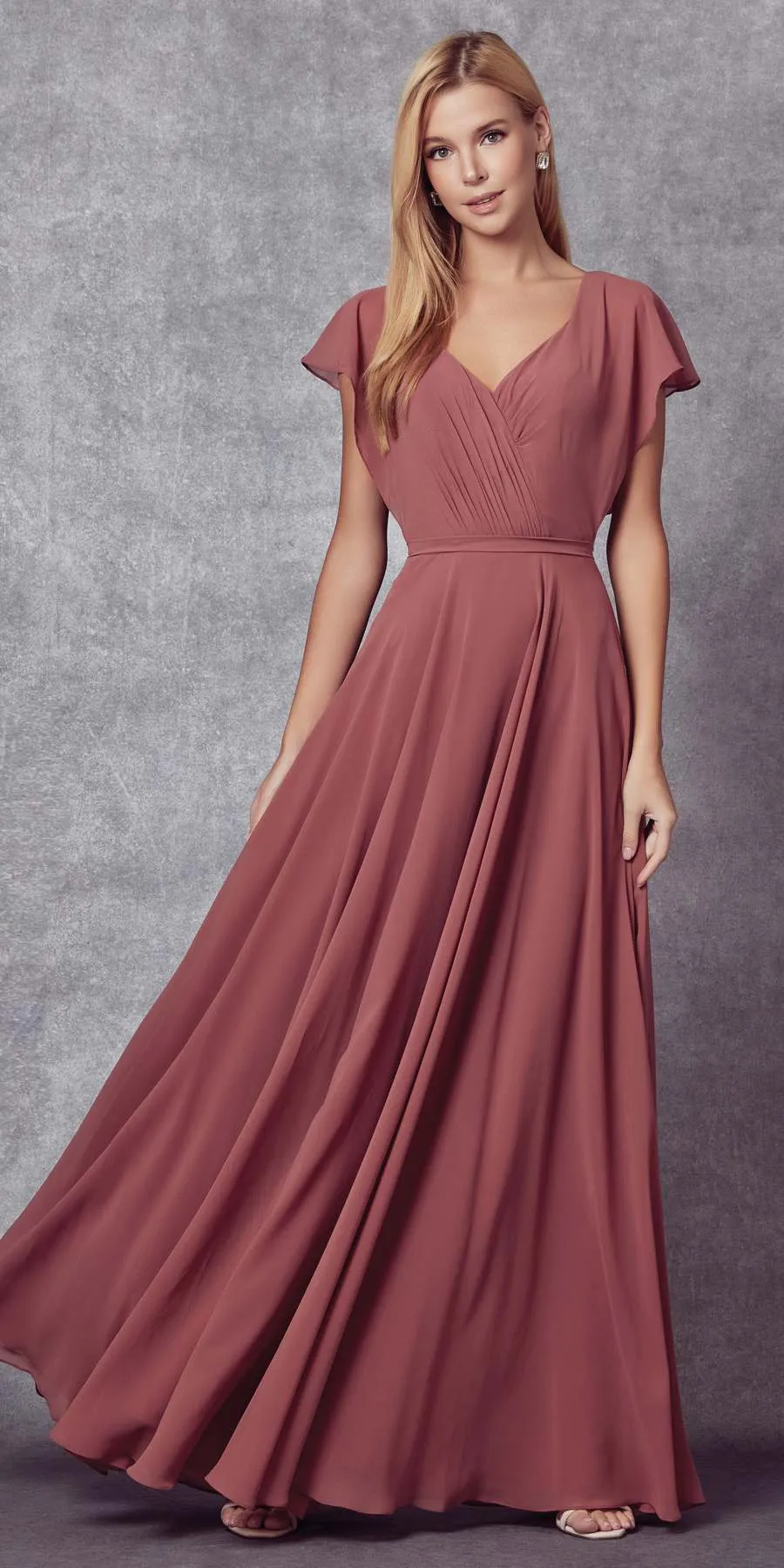 Juliet 261 Flutter Sleeve Formal Dress Cascade Back