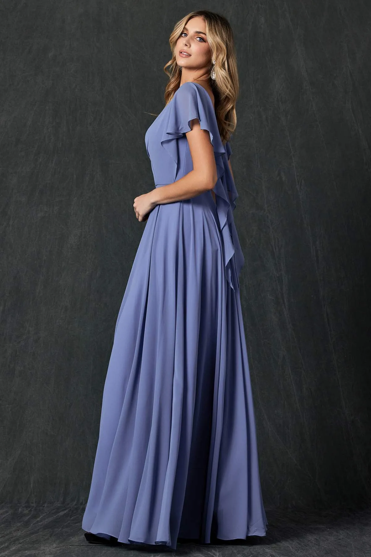 Juliet 261 Flutter Sleeve Formal Dress Cascade Back