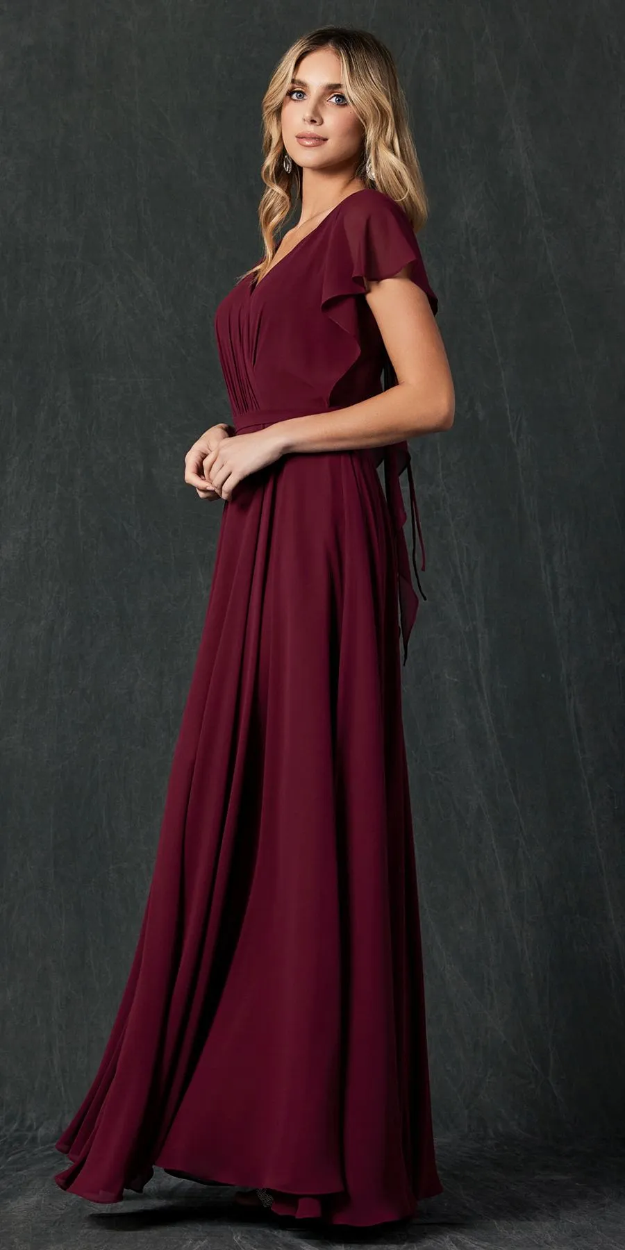 Juliet 261 Flutter Sleeve Formal Dress Cascade Back