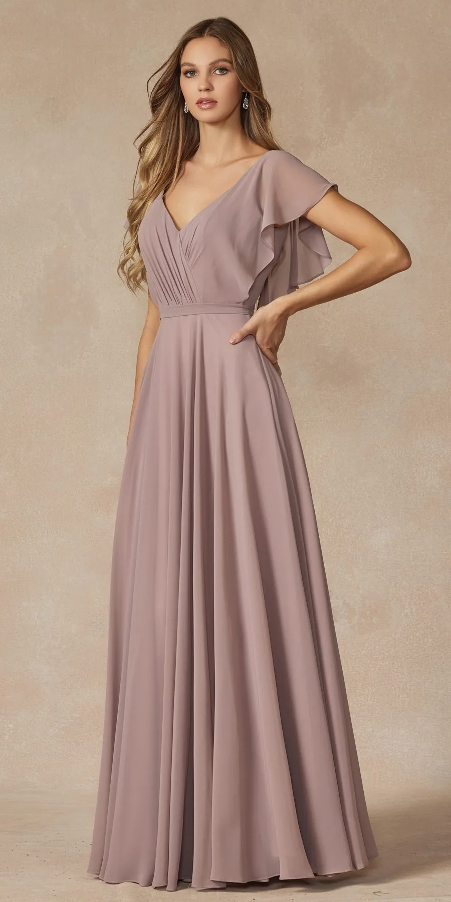 Juliet 261 Flutter Sleeve Formal Dress Cascade Back