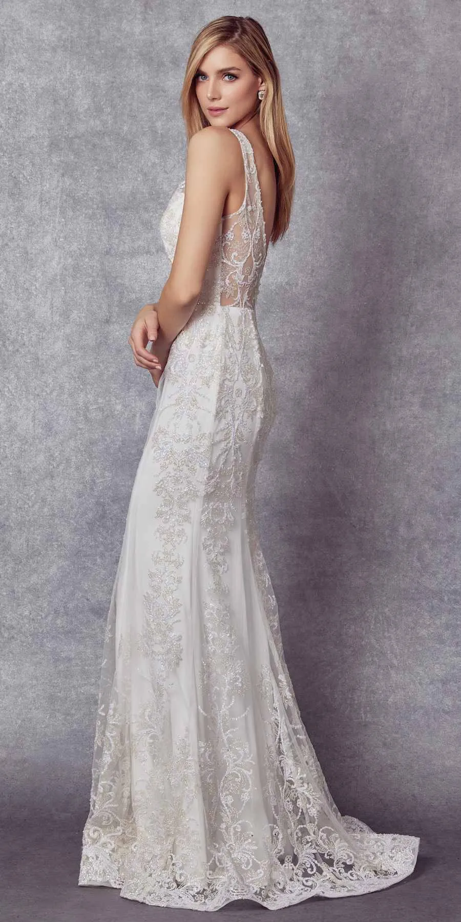 Juliet 277W Fancy Glitter Design Tulle Mermaid Wedding Dress