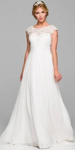 Juliet 585 A-Line Gown Cap Sleeve Empire Waist Full Length