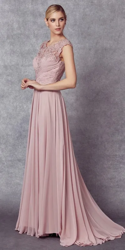 Juliet 585 A-Line Gown Cap Sleeve Empire Waist Full Length