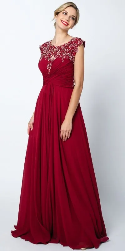 Juliet 585 A-Line Gown Cap Sleeve Empire Waist Full Length