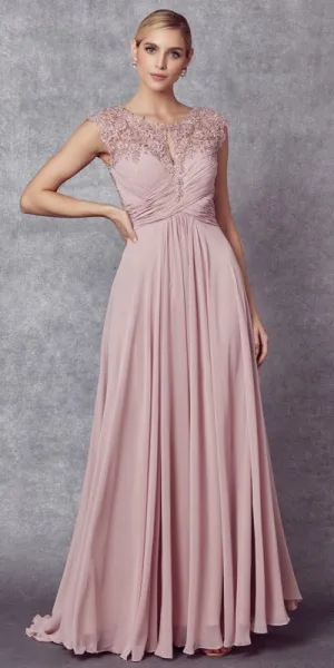 Juliet 585 A-Line Gown Cap Sleeve Empire Waist Full Length
