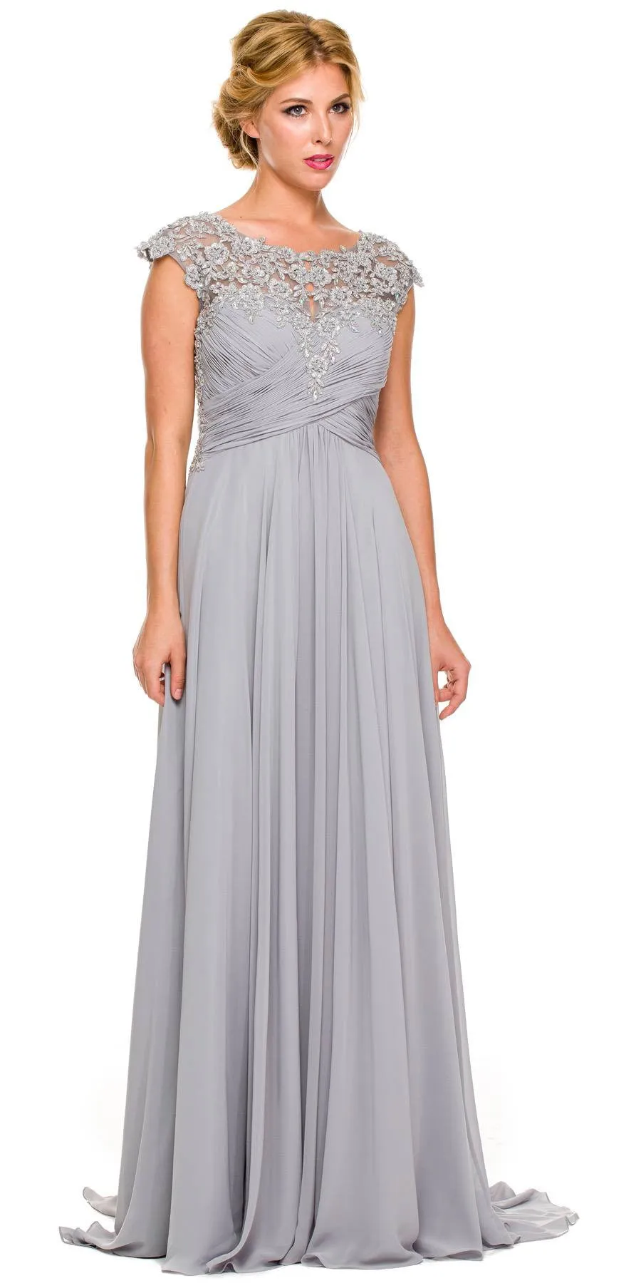 Juliet 585 A-Line Gown Cap Sleeve Empire Waist Full Length