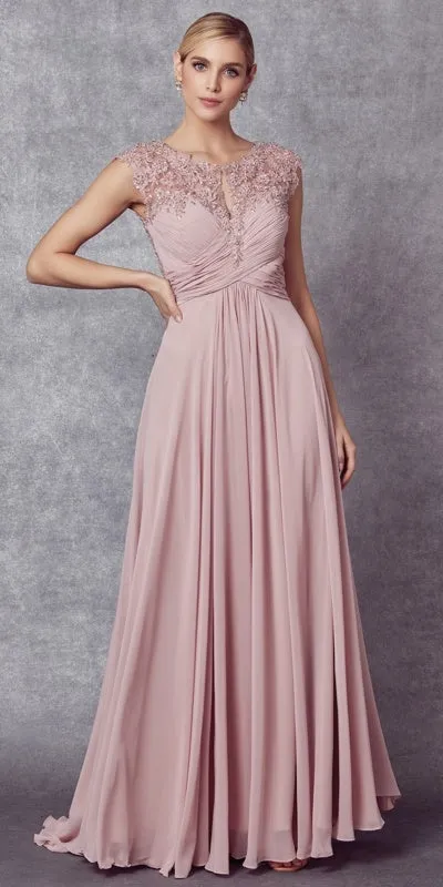 Juliet 585 A-Line Gown Cap Sleeve Empire Waist Full Length