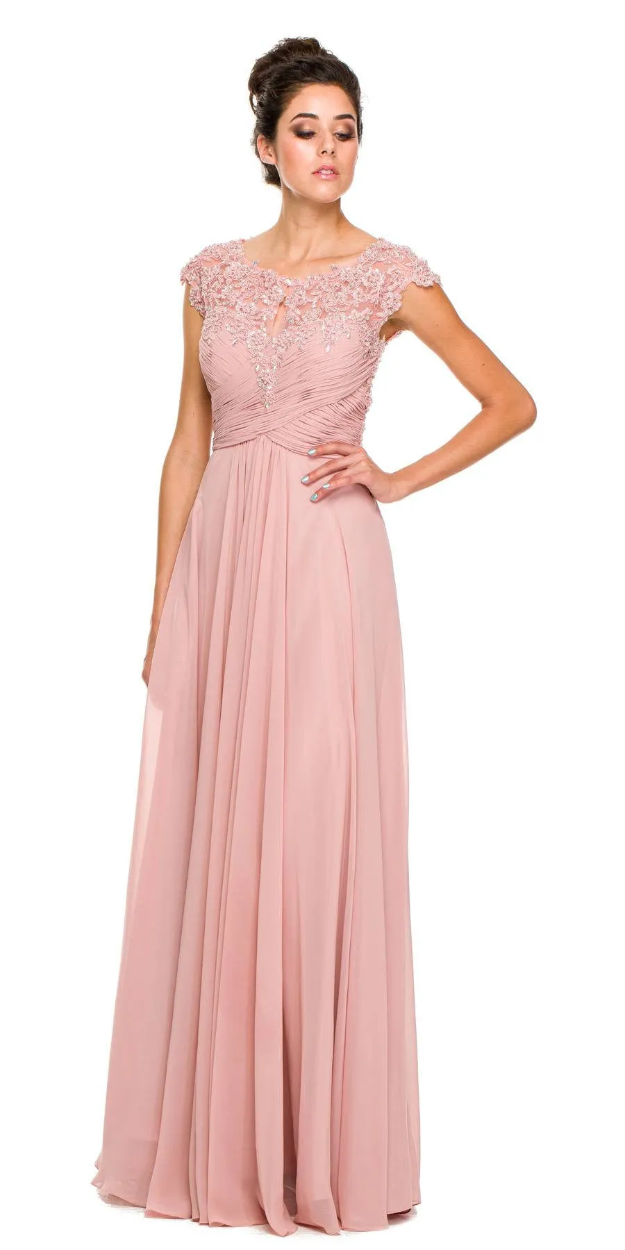 Juliet 585 A-Line Gown Cap Sleeve Empire Waist Full Length