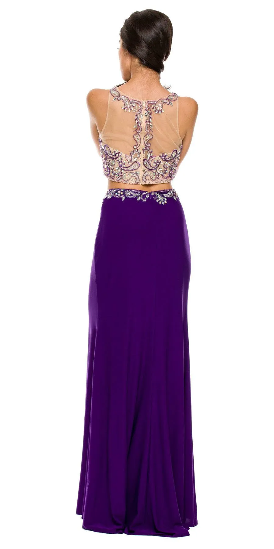 Juliet 595 Sexy Front Slit 2-Piece Dress Beads Illusion Neck