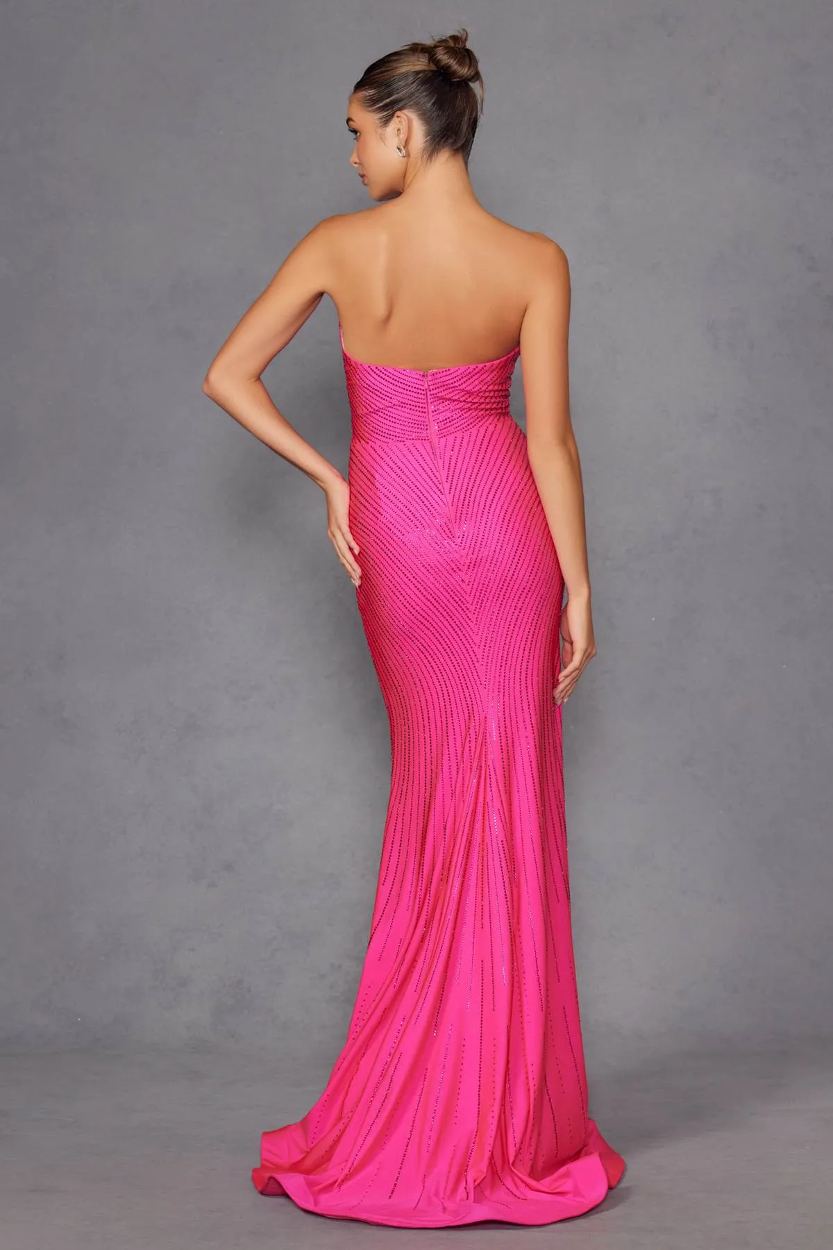 Juliet JT2472R Long Strapless Rhinestone Details Sweetheart Fitted Gown