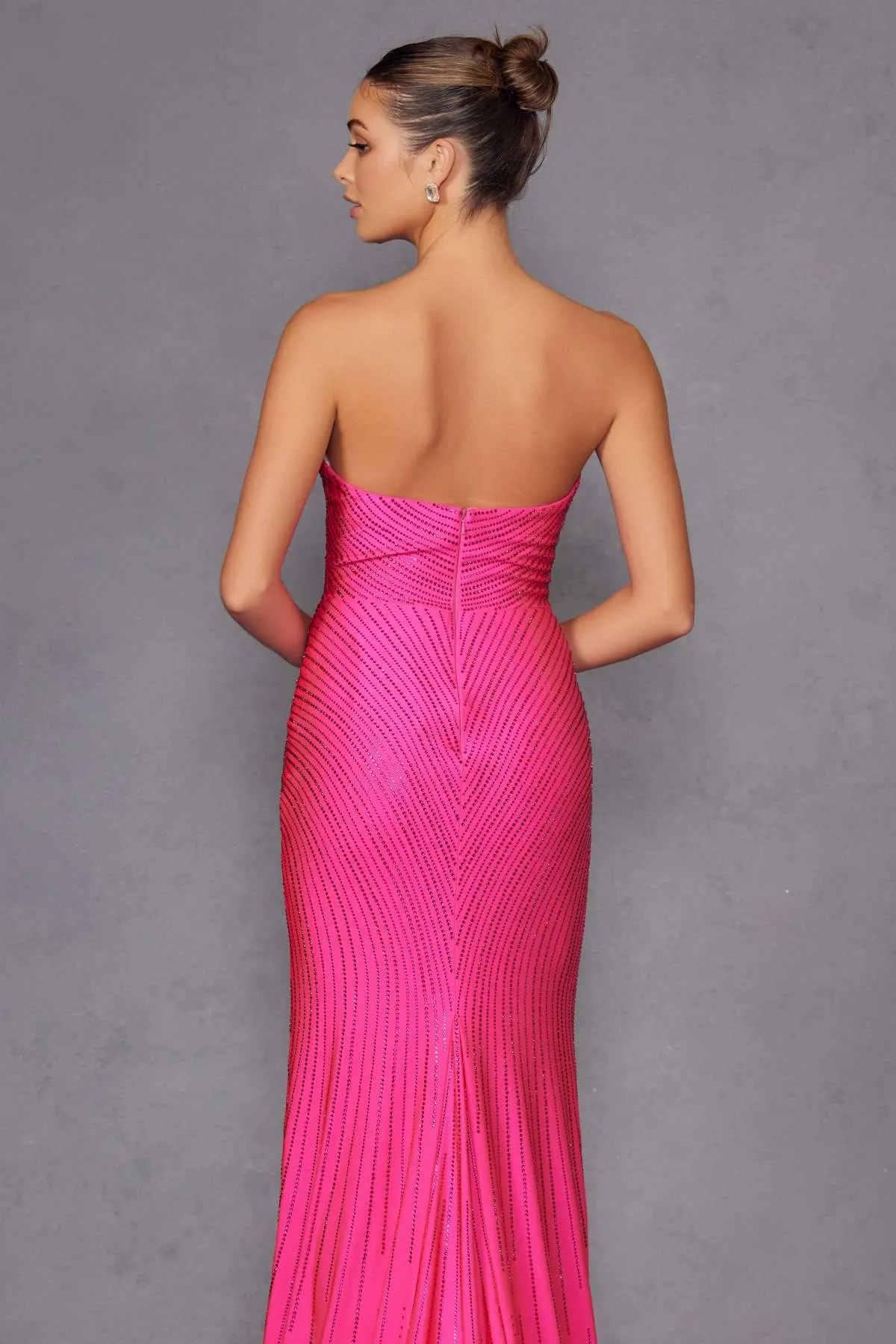 Juliet JT2472R Long Strapless Rhinestone Details Sweetheart Fitted Gown