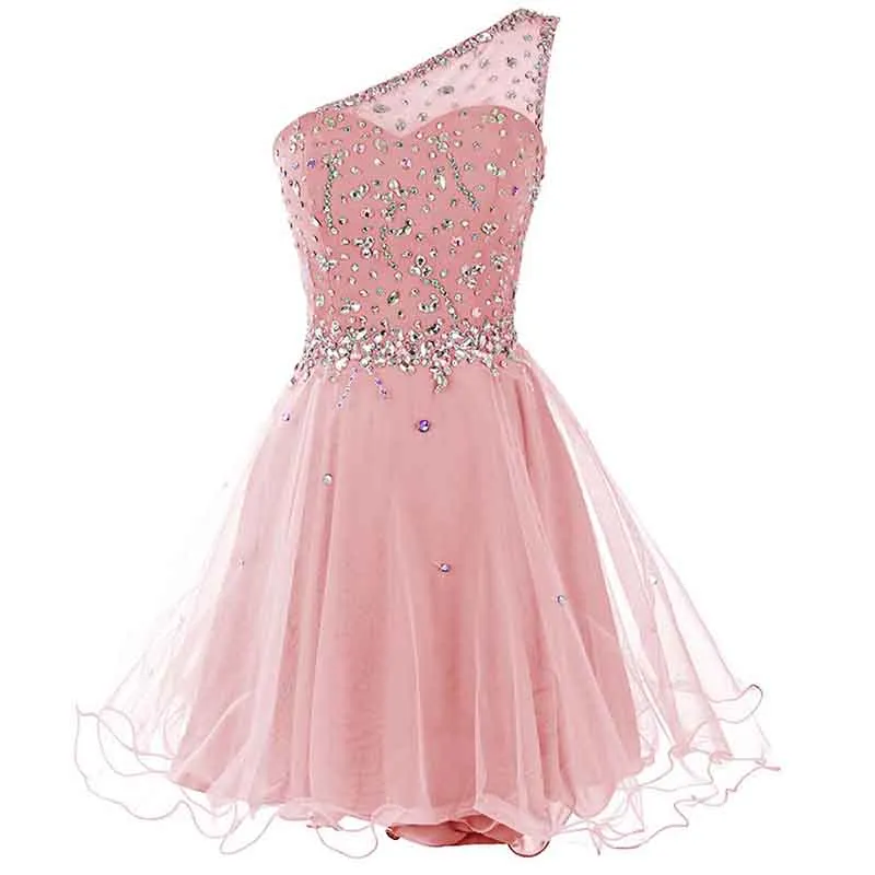 Juniors Aline One Shoulder Short Tulle Party Dress Mini Prom
