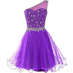 Juniors Aline One Shoulder Short Tulle Party Dress Mini Prom