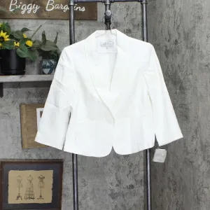 Kasper Petite 3/4 Sleeve Texture Jacquard Shawl Collar Peplum Jacket White 12P