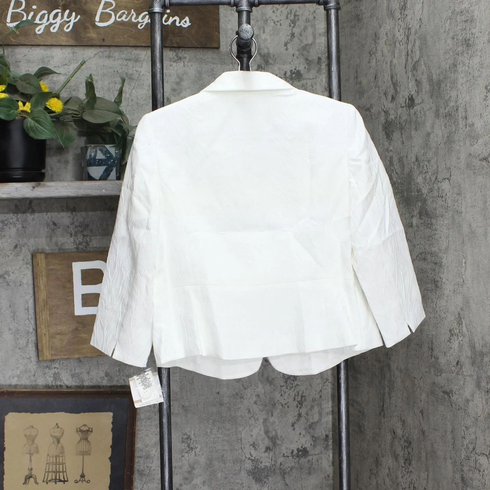 Kasper Petite 3/4 Sleeve Texture Jacquard Shawl Collar Peplum Jacket White 12P