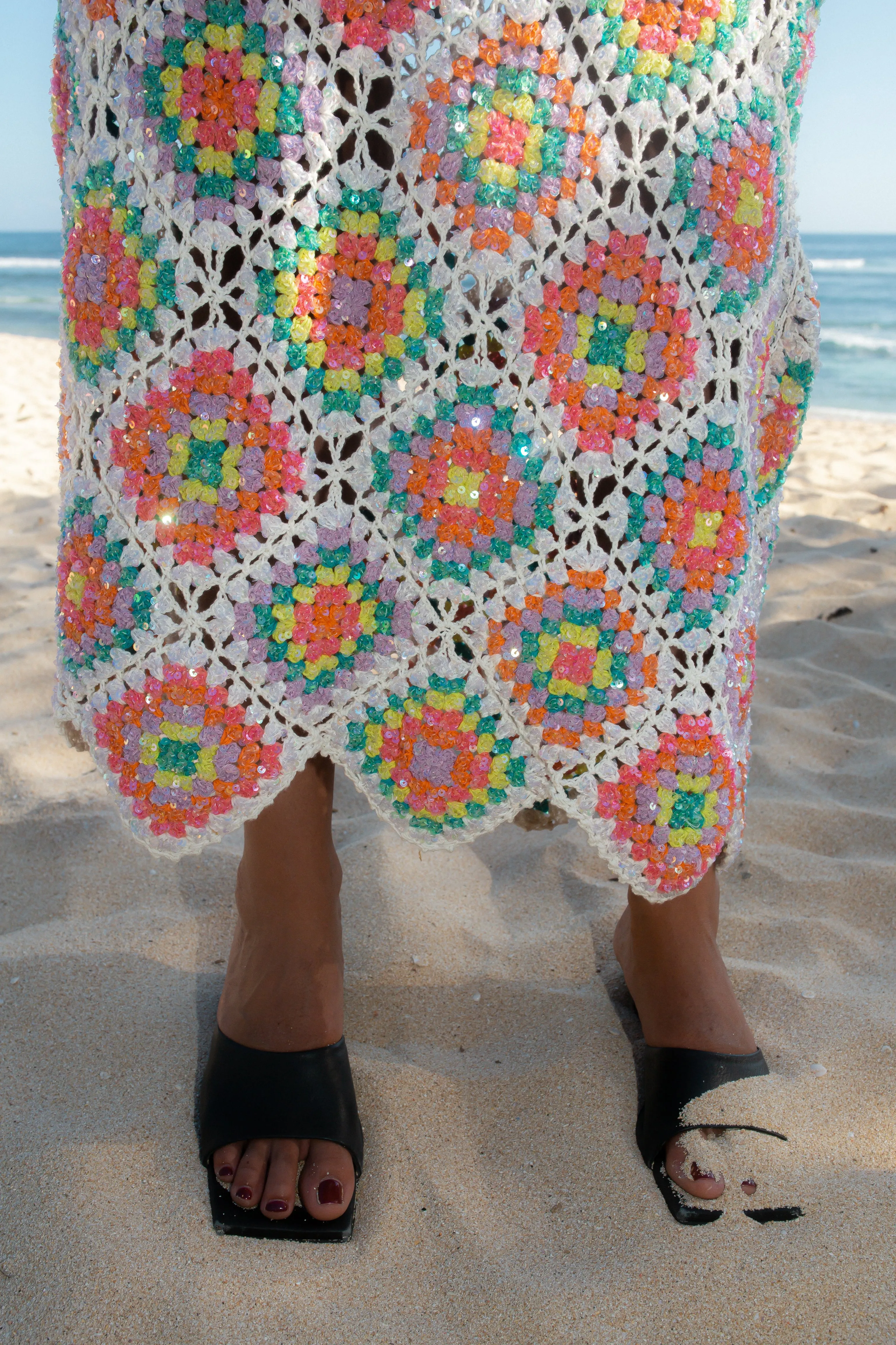 Katerina Crochet And Sequin Luxe Multi Coloured Dress