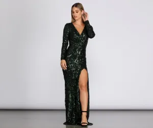 Kendall Formal High Charming Slit Sequin Dress