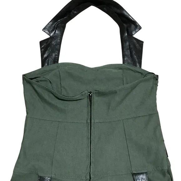 Killstar Carpe Noctem Army Green Tight Halter Mini Dress Flare Skirt Punk Rock