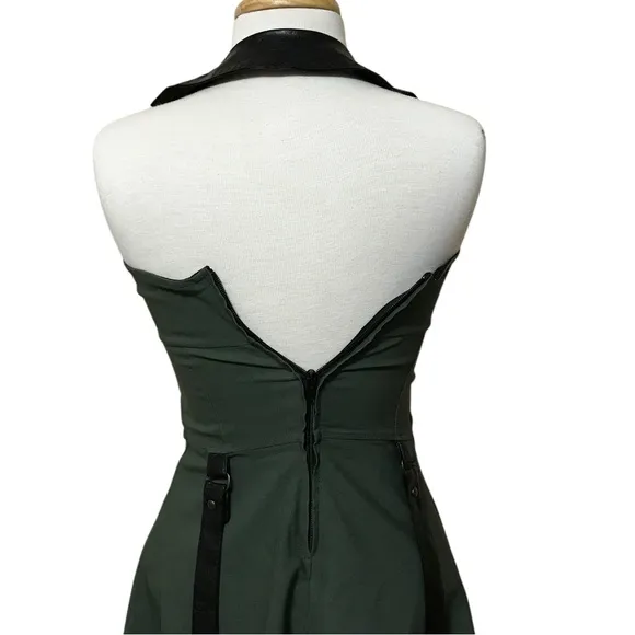 Killstar Carpe Noctem Army Green Tight Halter Mini Dress Flare Skirt Punk Rock