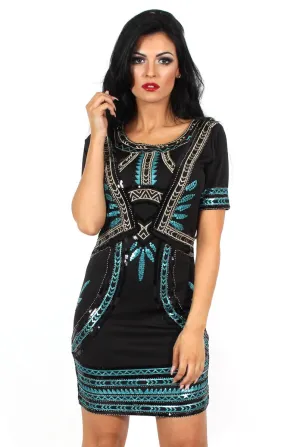 Kimi Black Sequin Short Sleeve Dress