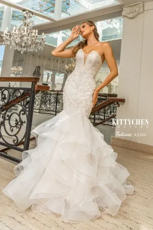 Kitty Chen Couture Size 14 Fabiana Ivory/Champ/Toffee Gown