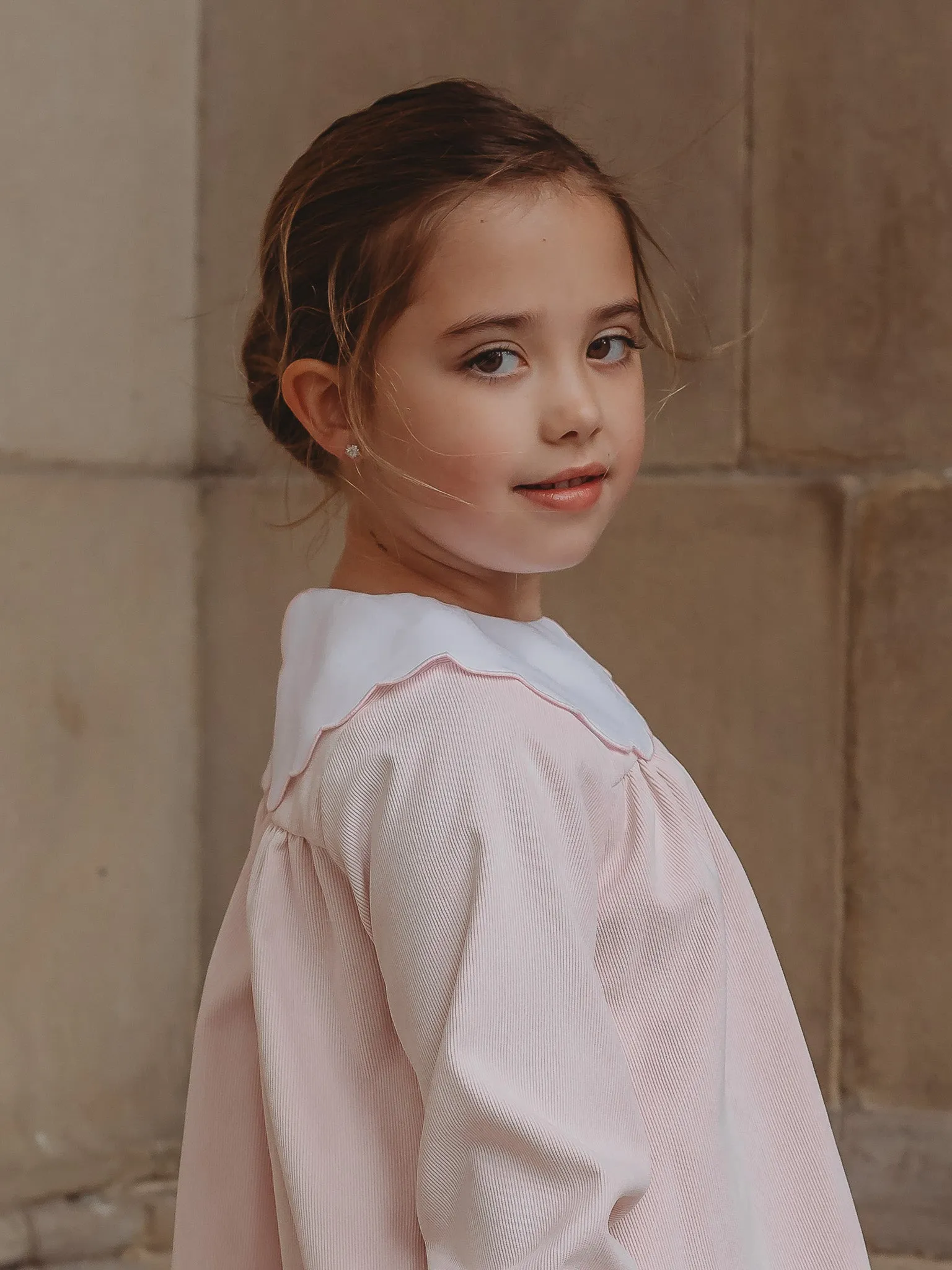 'Kitty' pink scallop collar babycord dress