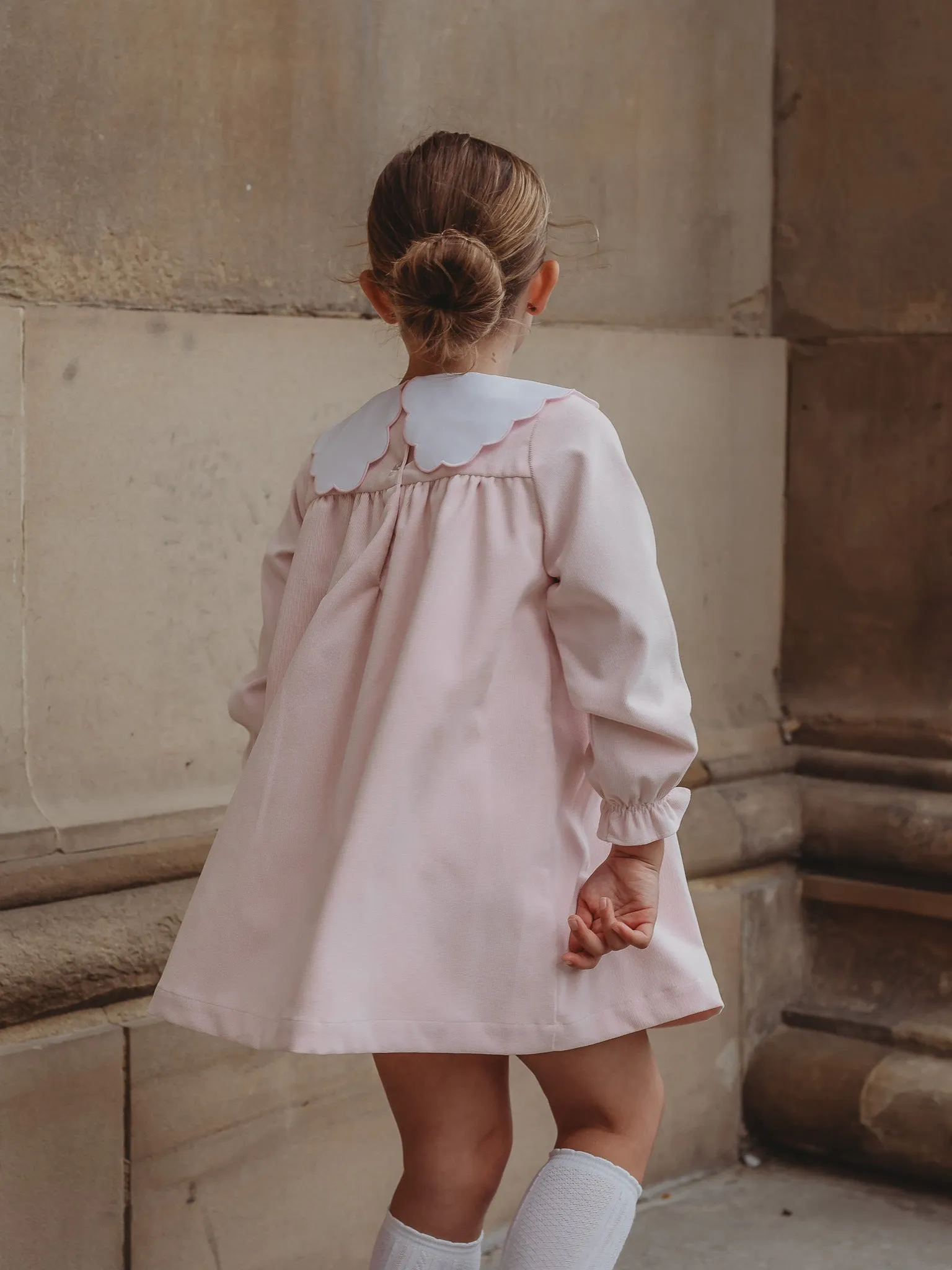 'Kitty' pink scallop collar babycord dress