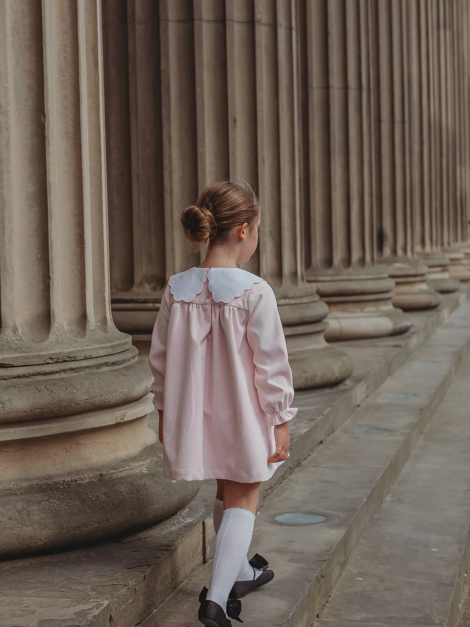 'Kitty' pink scallop collar babycord dress