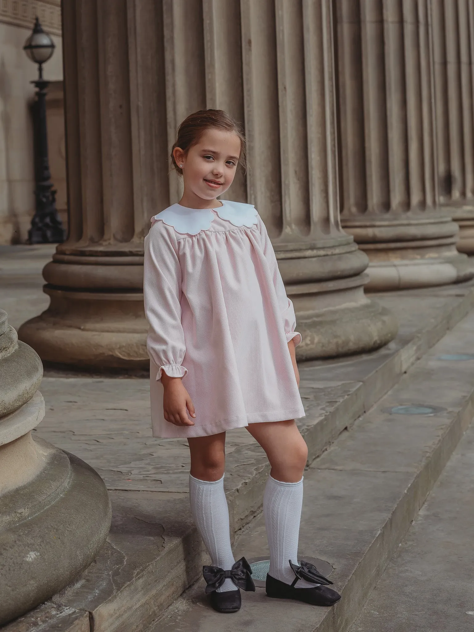 'Kitty' pink scallop collar babycord dress