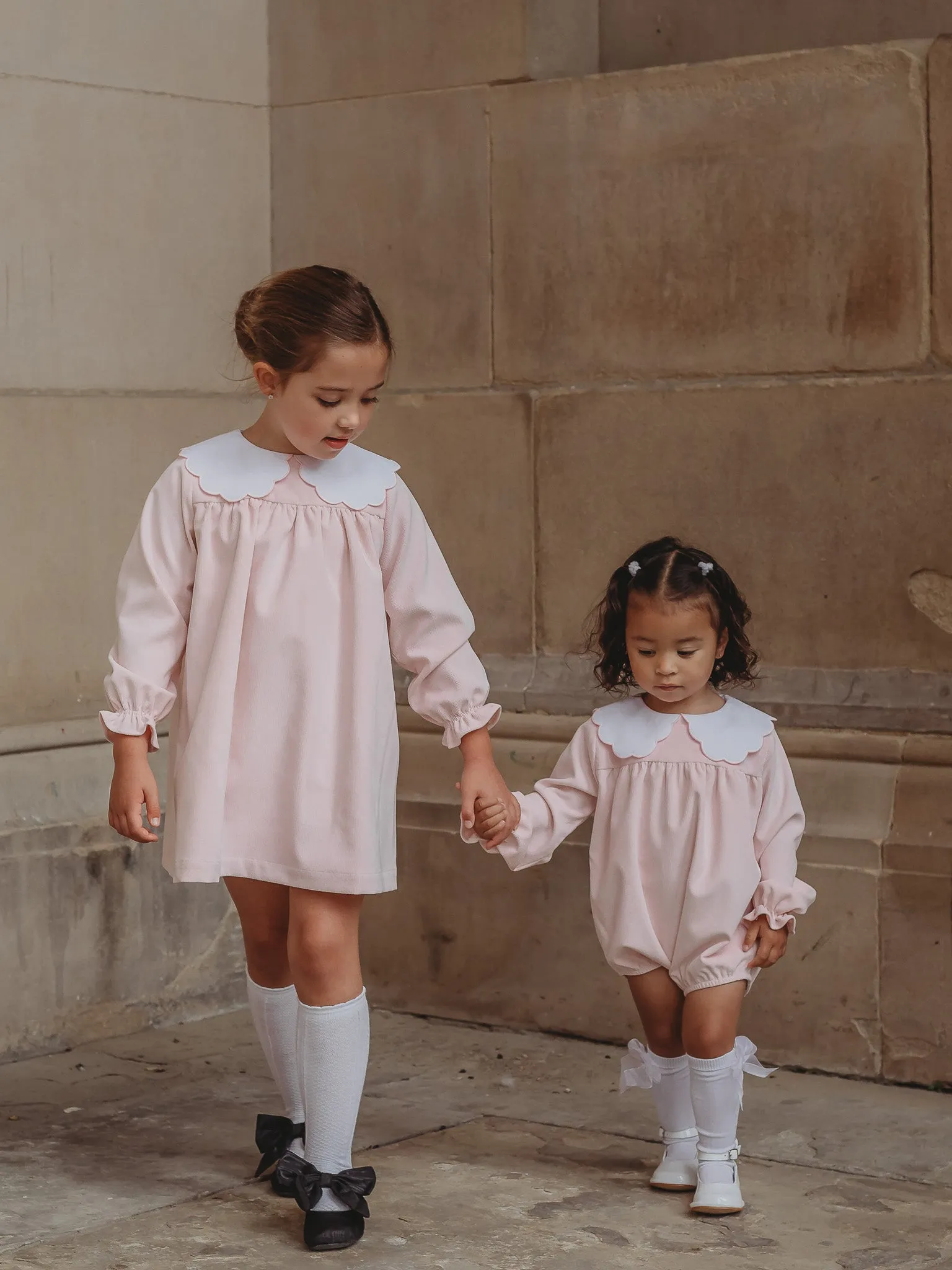 'Kitty' pink scallop collar babycord dress