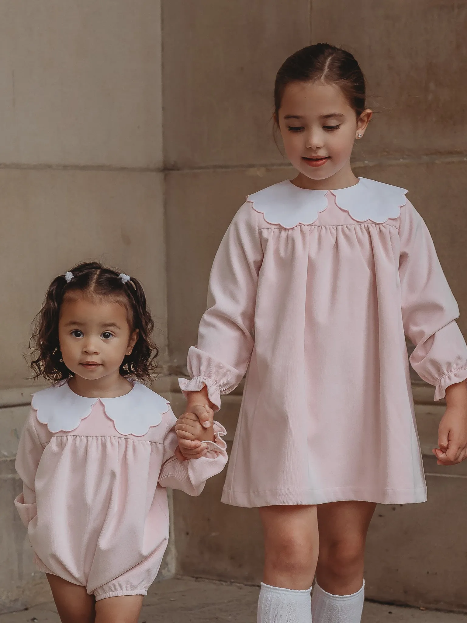 'Kitty' pink scallop collar babycord dress