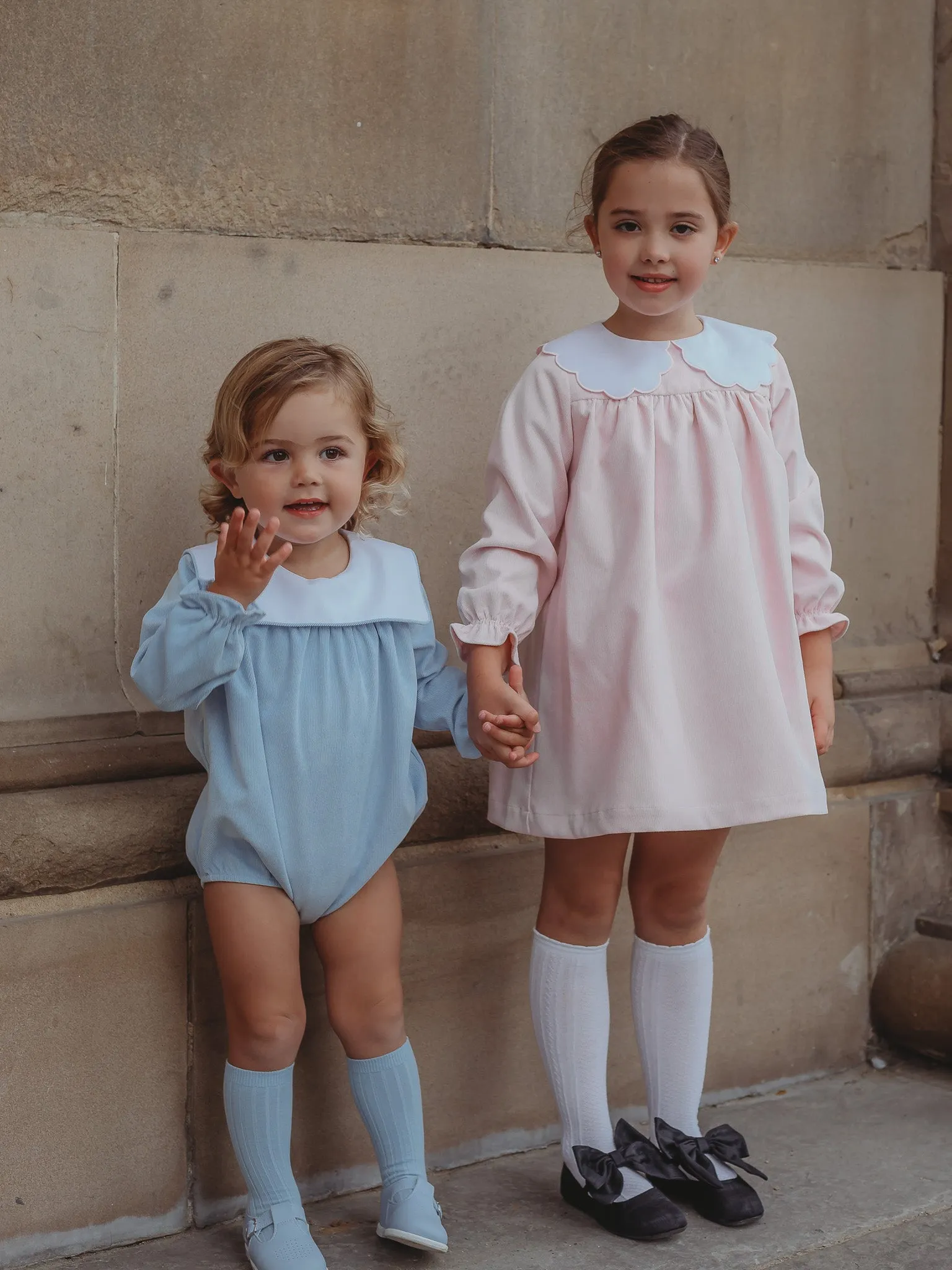 'Kitty' pink scallop collar babycord dress