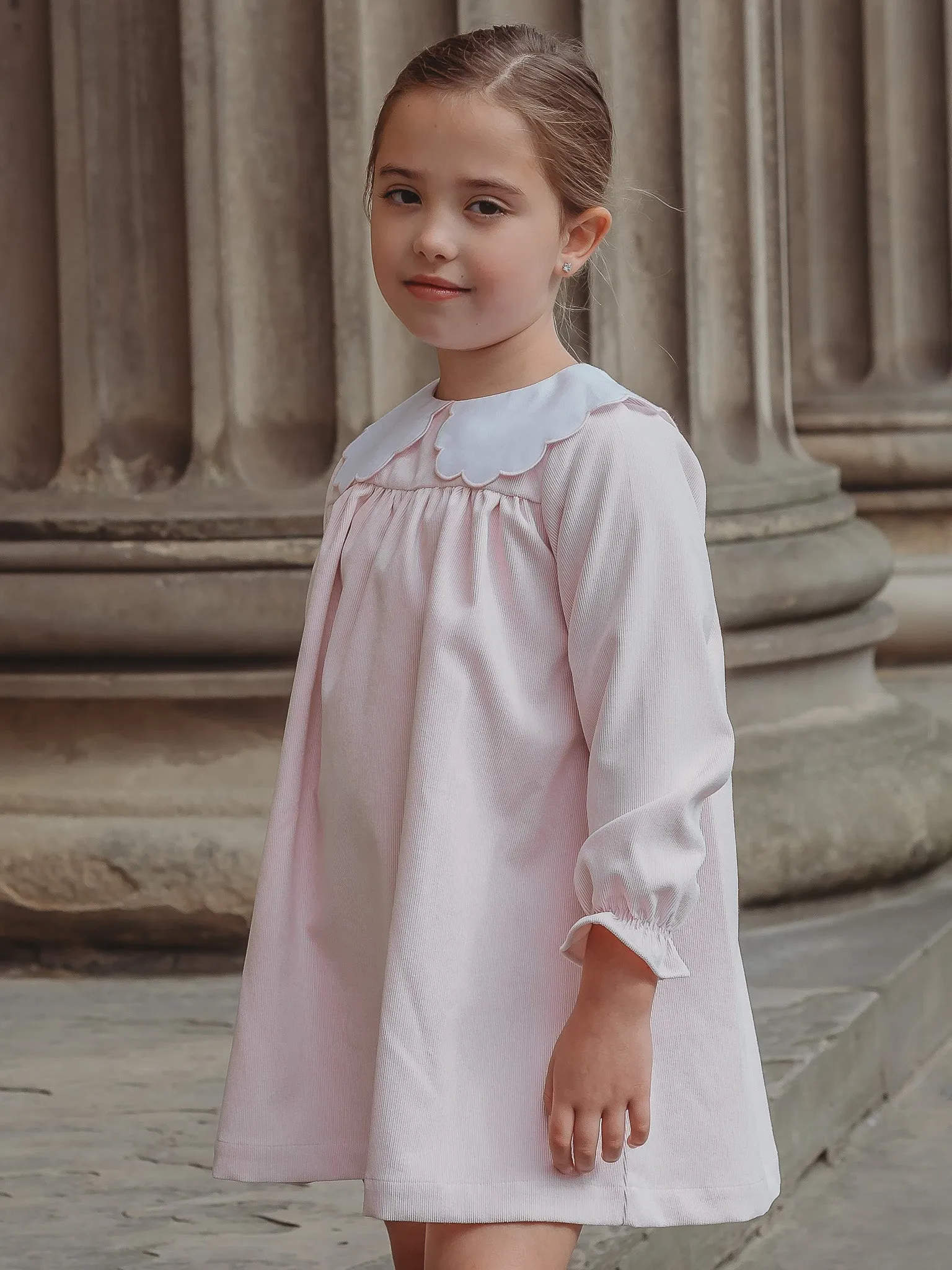 'Kitty' pink scallop collar babycord dress