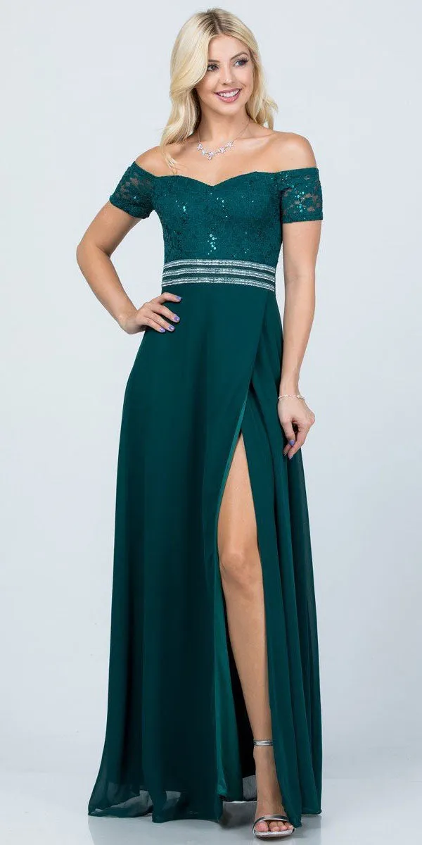 La Scala 25555 Off-Shoulder Long A-Line Dress with Slit