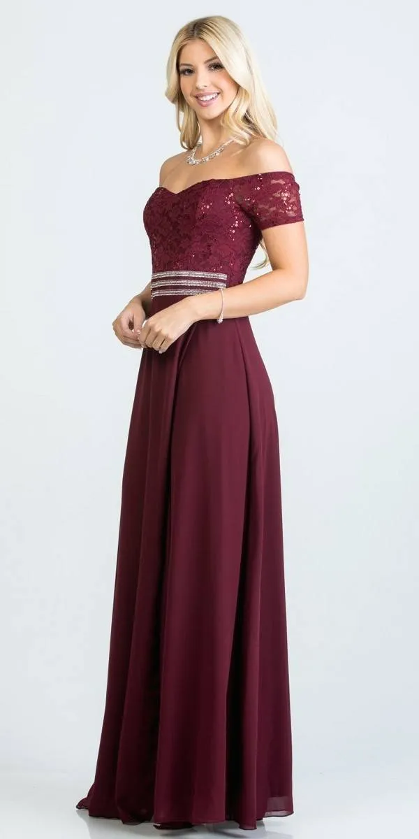 La Scala 25555 Off-Shoulder Long A-Line Dress with Slit