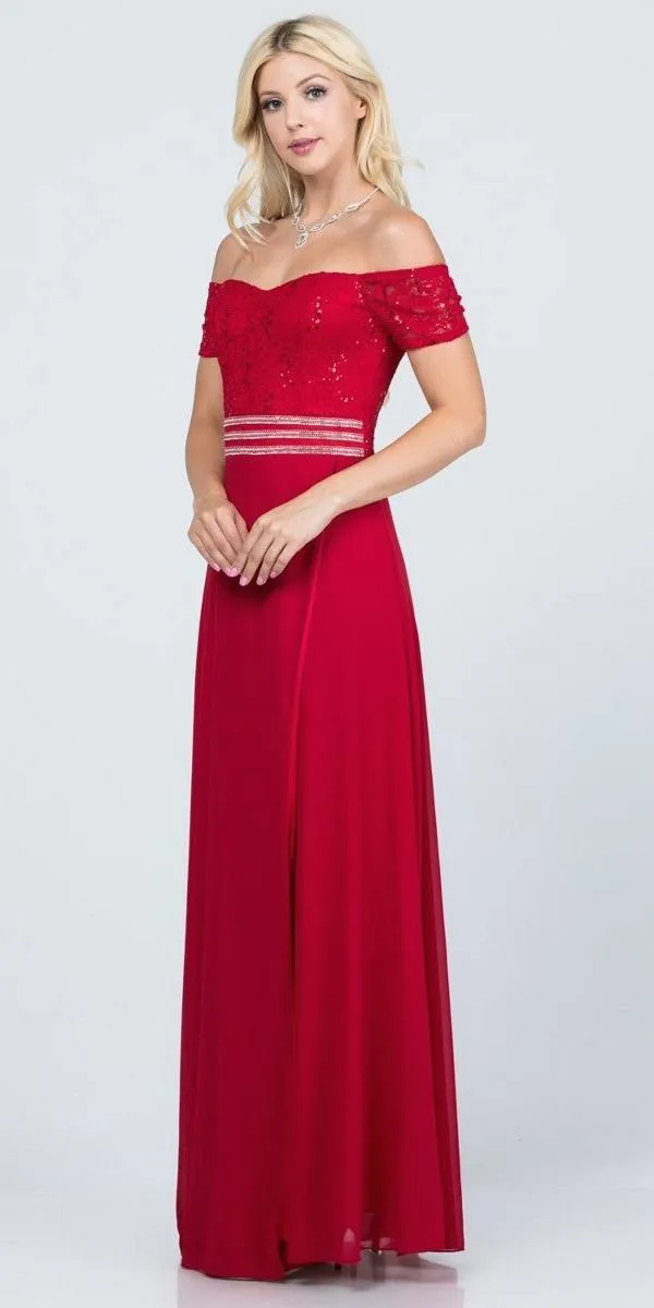La Scala 25555 Off-Shoulder Long A-Line Dress with Slit