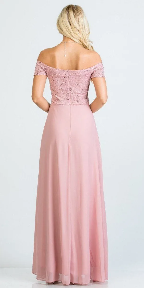 La Scala 25555 Off-Shoulder Long A-Line Dress with Slit