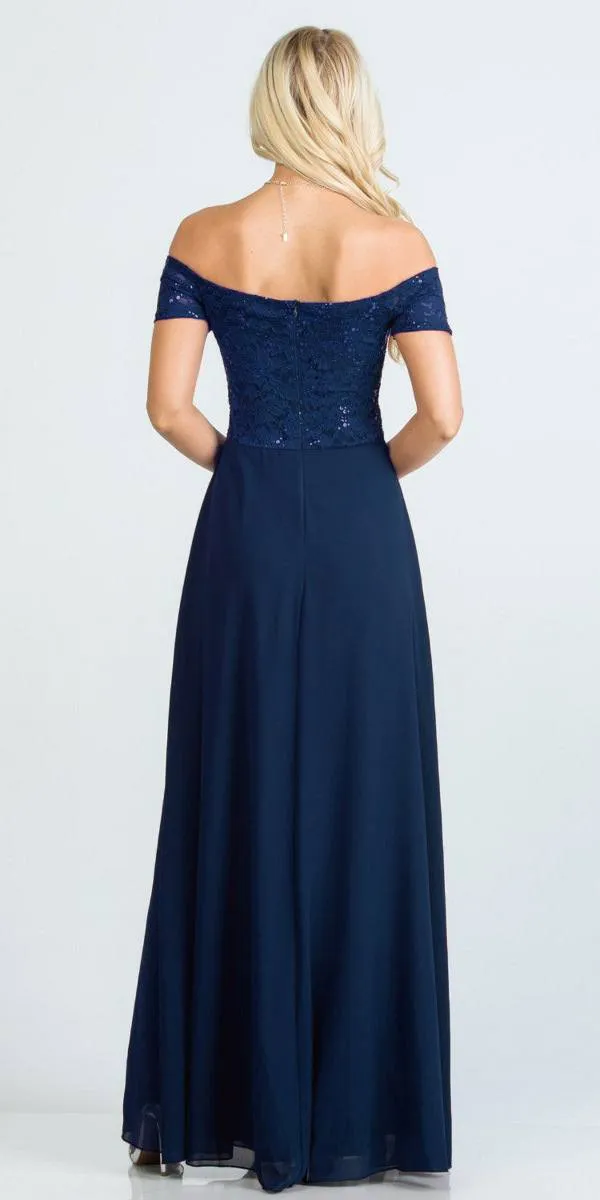 La Scala 25555 Off-Shoulder Long A-Line Dress with Slit