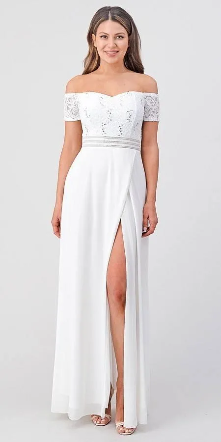 La Scala 25555 Off-Shoulder Long A-Line Dress with Slit