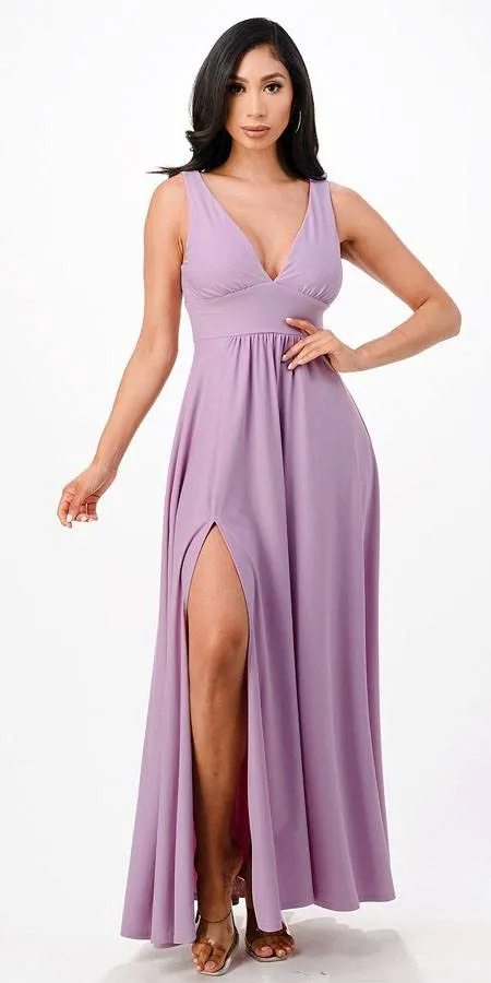 La Scala 25953 Tricot A-Line Dress Deep V-Neck Empire Waist