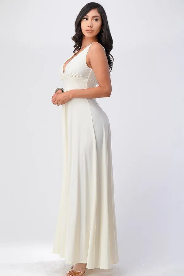 La Scala 25953 Tricot A-Line Dress Deep V-Neck Empire Waist