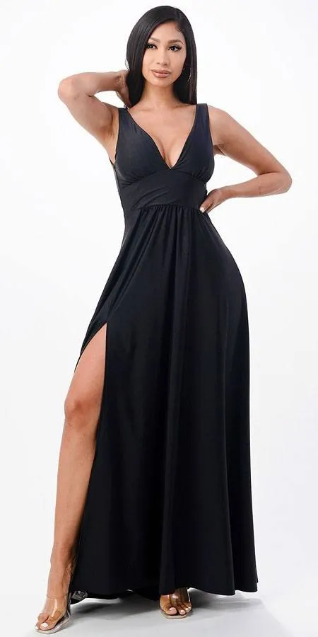 La Scala 25953 Tricot A-Line Dress Deep V-Neck Empire Waist