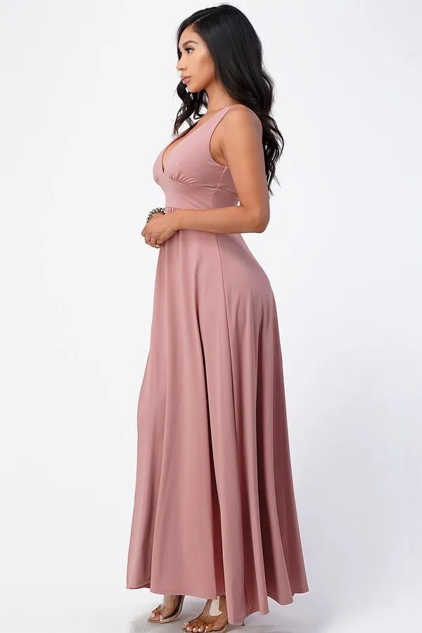 La Scala 25953 Tricot A-Line Dress Deep V-Neck Empire Waist