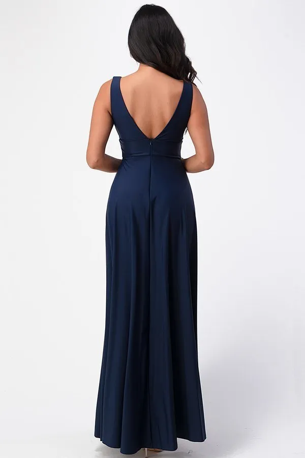 La Scala 25953 Tricot A-Line Dress Deep V-Neck Empire Waist