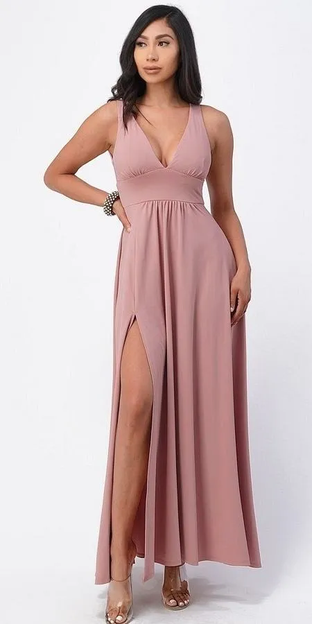 La Scala 25953 Tricot A-Line Dress Deep V-Neck Empire Waist