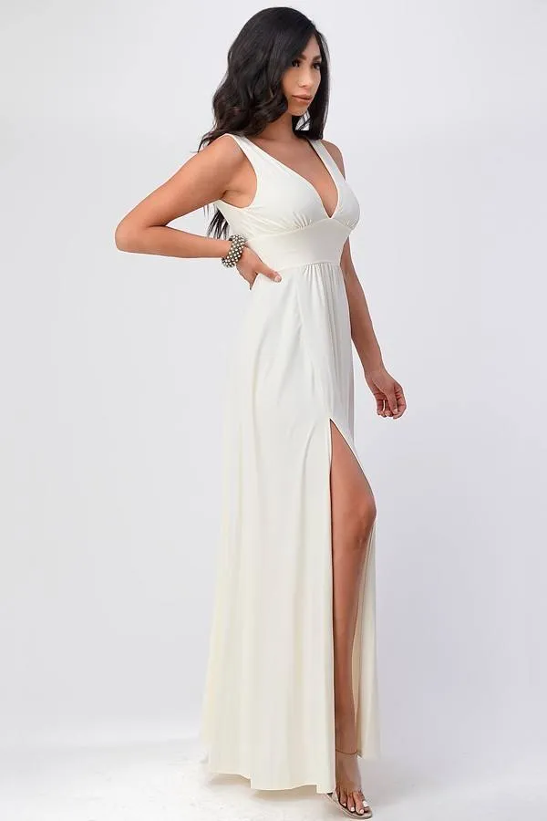 La Scala 25953 Tricot A-Line Dress Deep V-Neck Empire Waist