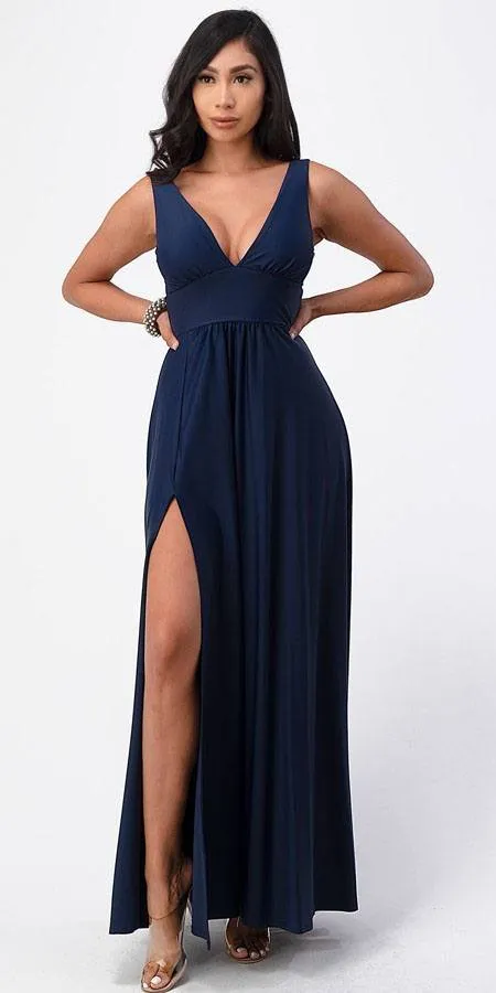 La Scala 25953 Tricot A-Line Dress Deep V-Neck Empire Waist
